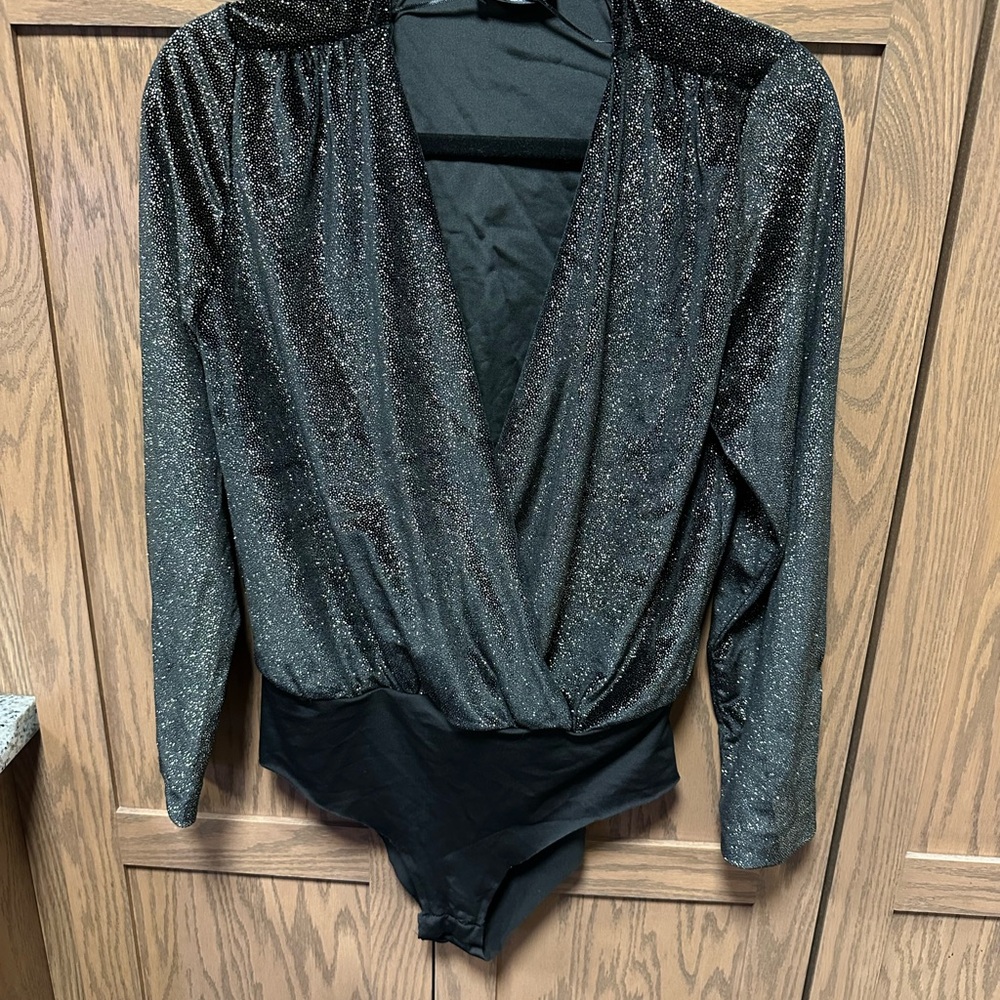 Zara Black Metallic Wrap-Front Bodysuit